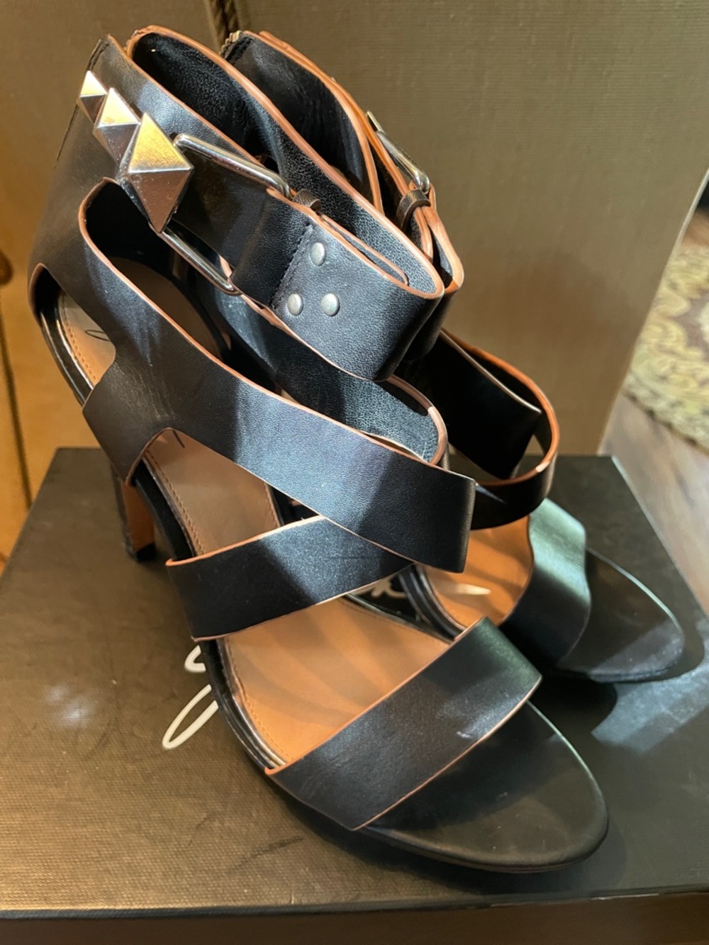 Mark & James Badgley Mischka Studded Black Strappy High Heel Sandals - Women